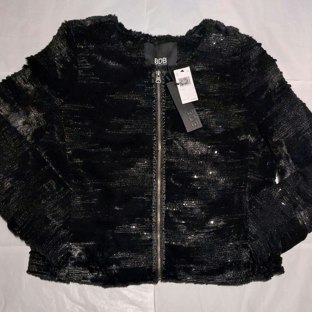 $148 BDB Womens Large Black Sequins Designer Jacket Buffalo David Bitton